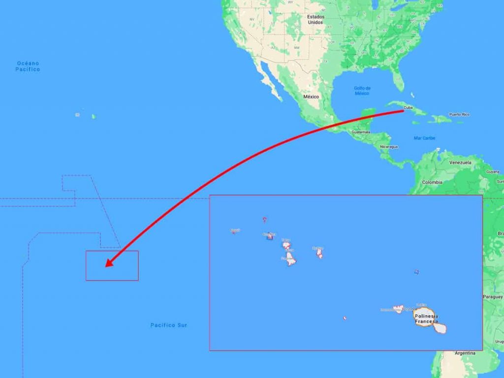 mapa distancia cuba polinesia francesa